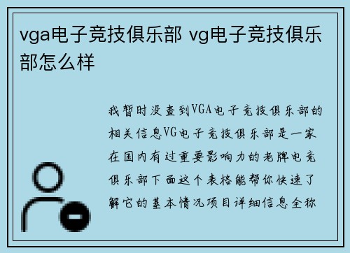 vga电子竞技俱乐部 vg电子竞技俱乐部怎么样